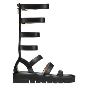 $550 Stuart Weitzman Gala Lift TALL Leather Sandal GLADIATOR BLACK 7 (PA4)